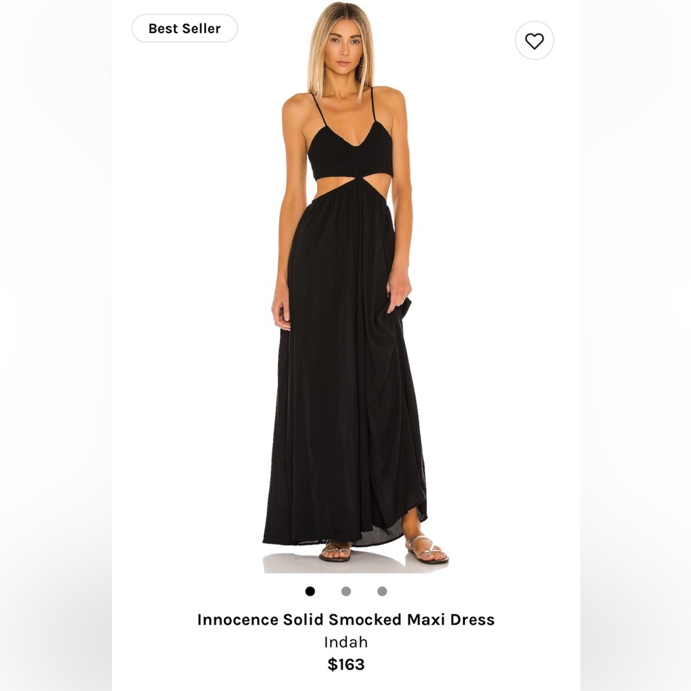 Indah, smocked black maxi dress. Black, size small